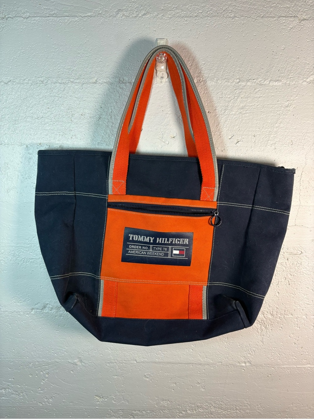Tommy Hilfiger Navy and Orange Canvas Tote Bag Weekend travel